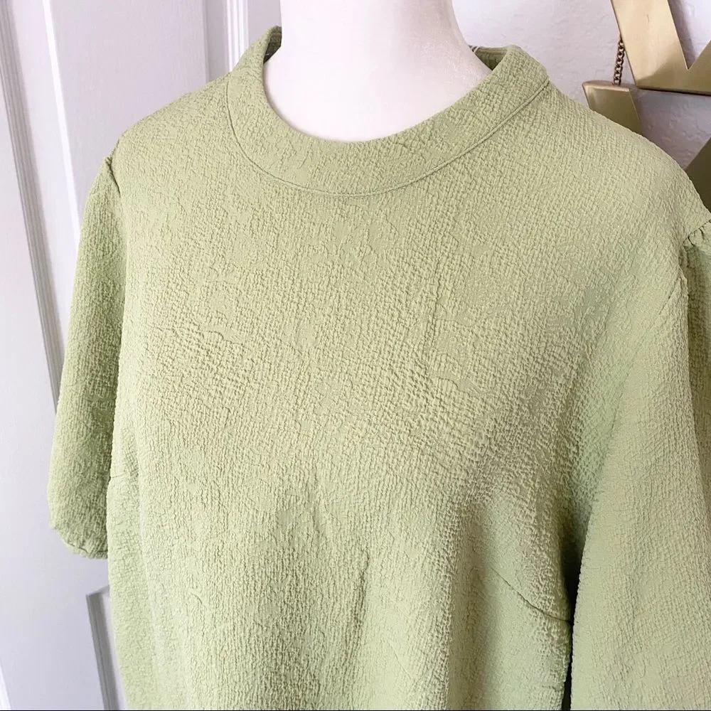 NWT Samsoe Junis ss TarragonâCrew Neck Textured Puff SleeveâDress - Picture 8 of 16